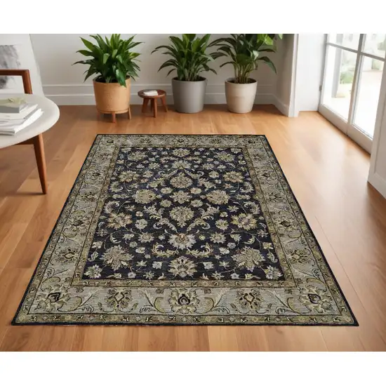 Blue Gray And Taupe Wool Floral Tufted Handmade Stain Resistant Area Rug Photo 1