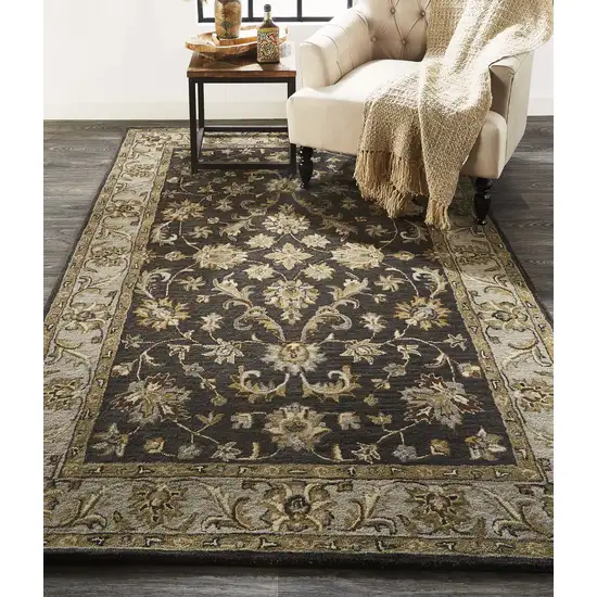 Blue Gray And Taupe Wool Floral Tufted Handmade Stain Resistant Area Rug Photo 6