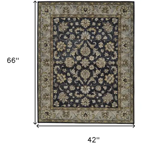 Blue Gray And Taupe Wool Floral Tufted Handmade Stain Resistant Area Rug Photo 10