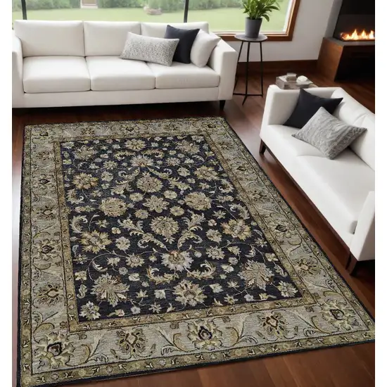 Blue Gray And Taupe Wool Floral Tufted Handmade Stain Resistant Area Rug Photo 1