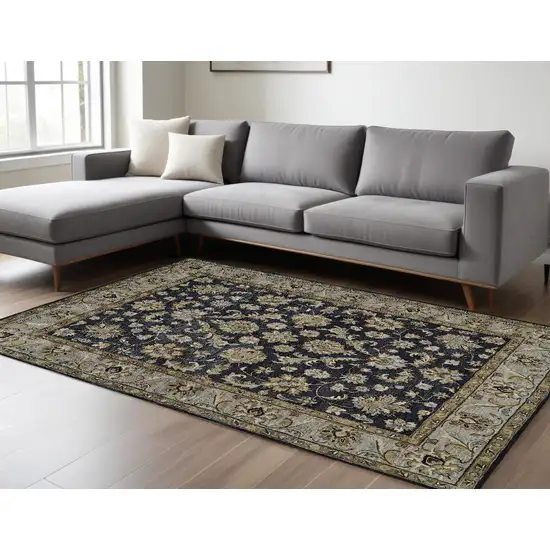 Blue Gray And Taupe Wool Floral Tufted Handmade Stain Resistant Area Rug Photo 1