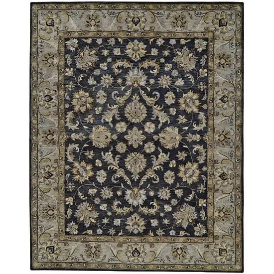 Blue Gray And Taupe Wool Floral Tufted Handmade Stain Resistant Area Rug Photo 1