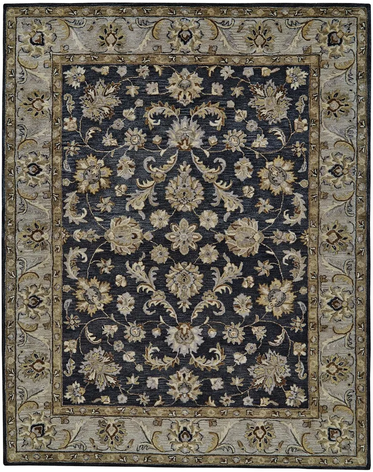 Blue Gray And Taupe Wool Floral Tufted Handmade Stain Resistant Area Rug Photo 1