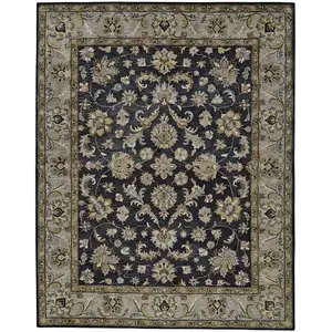 Photo of Blue Gray And Taupe Wool Floral Tufted Handmade Stain Resistant Area Rug