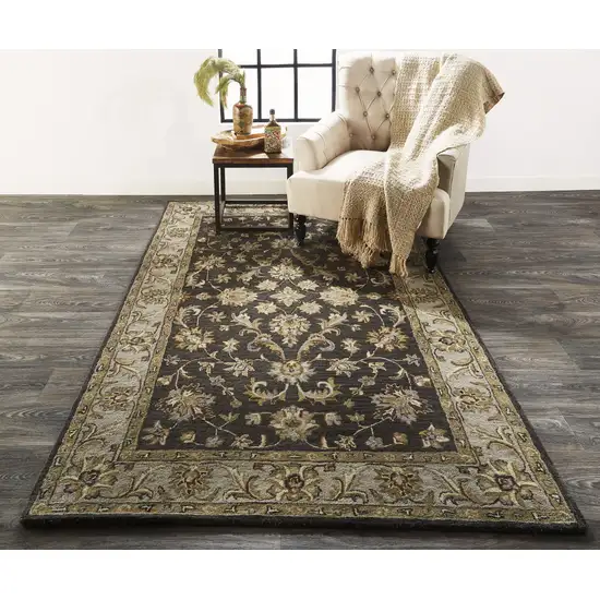 Blue Gray And Taupe Wool Floral Tufted Handmade Stain Resistant Area Rug Photo 3