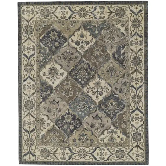 Blue Gray And Taupe Wool Paisley Tufted Handmade Stain Resistant Area Rug Photo 1