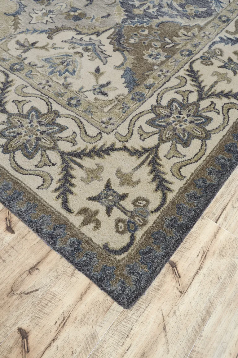 Blue Gray And Taupe Wool Paisley Tufted Handmade Stain Resistant Area Rug Photo 4