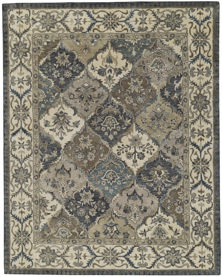 Blue Gray And Taupe Wool Paisley Tufted Handmade Stain Resistant Area Rug Photo 1