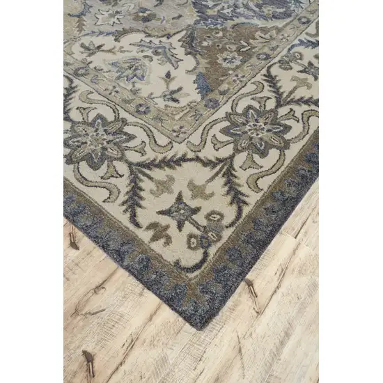 Blue Gray And Taupe Wool Paisley Tufted Handmade Stain Resistant Area Rug Photo 4