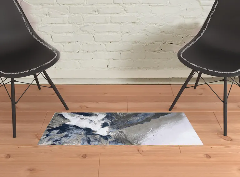 Blue Gray And White Abstract Area Rug Photo 2