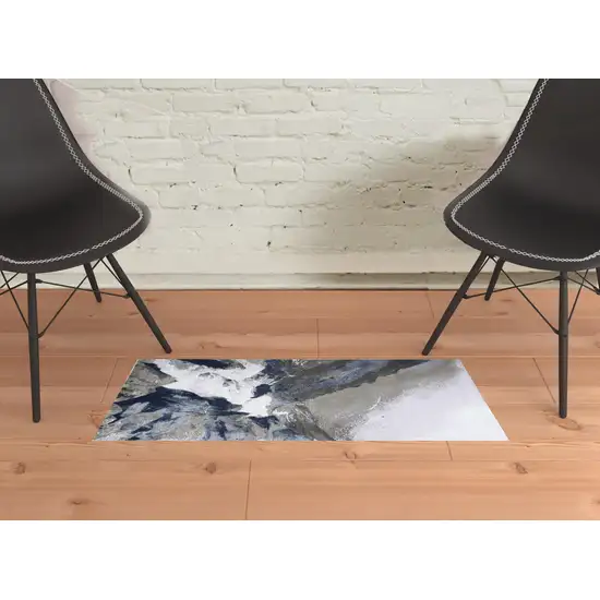 Blue Gray And White Abstract Area Rug Photo 2