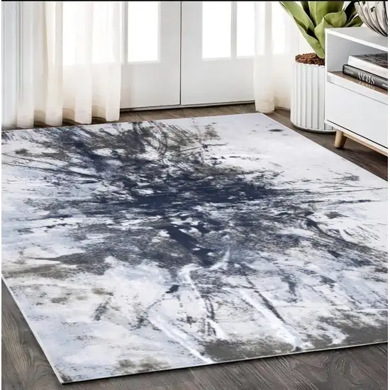 Blue Gray And White Abstract Stain Resistant Area Rug Photo 1