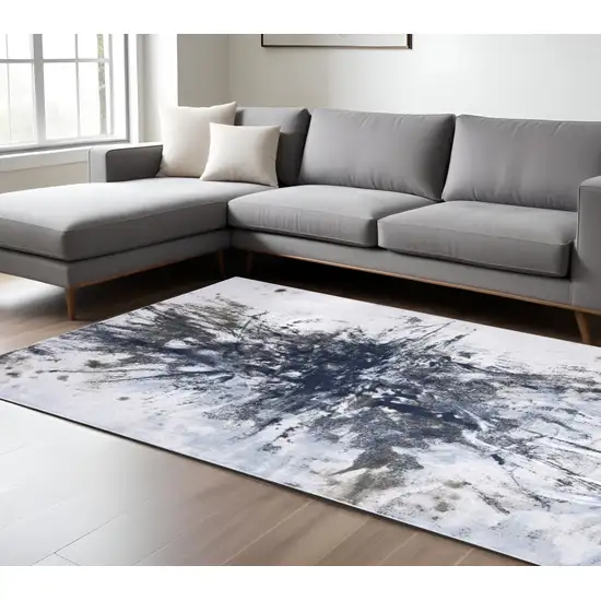 Blue and Gray Abstract Non Skid Area Rug Photo 1