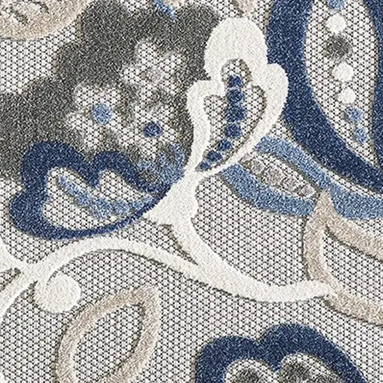 Blue Gray Jacobean Floral Indoor Outdoor Area Rug Photo 8