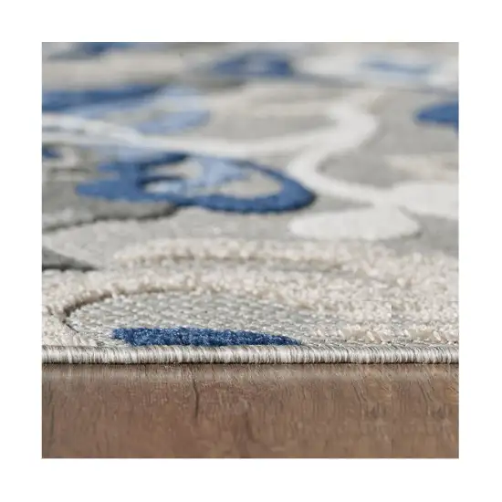 Blue Gray Jacobean Floral Indoor Outdoor Area Rug Photo 5