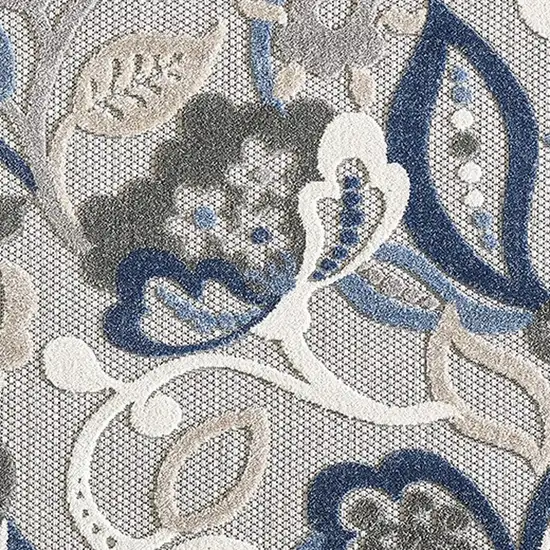 Blue Gray Jacobean Floral Indoor Outdoor Area Rug Photo 9