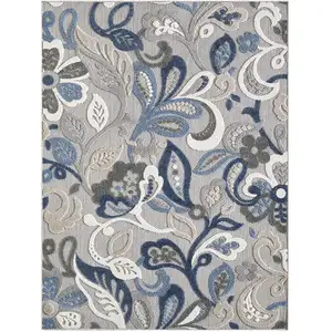 Photo of Blue Gray Jacobean Floral Indoor Outdoor Area Rug