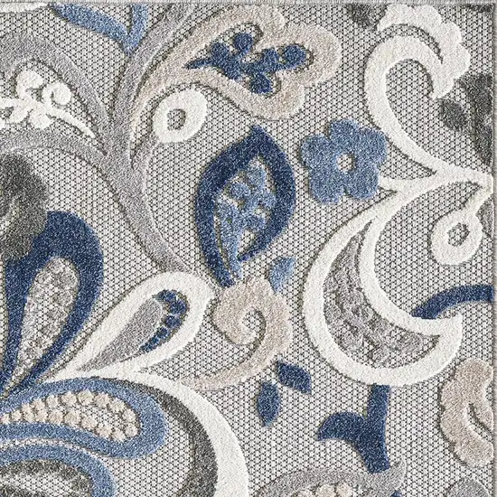 Blue Gray Jacobean Floral Indoor Outdoor Area Rug Photo 3