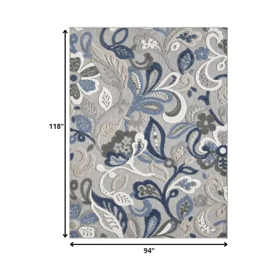 Blue And Gray Floral Stain Resistant Indoor Outdoor Area Rug Photo 3