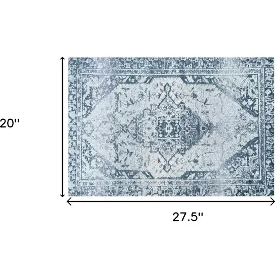 Blue Gray Oriental Distressed Washable Area Rug With UV Protection Photo 5