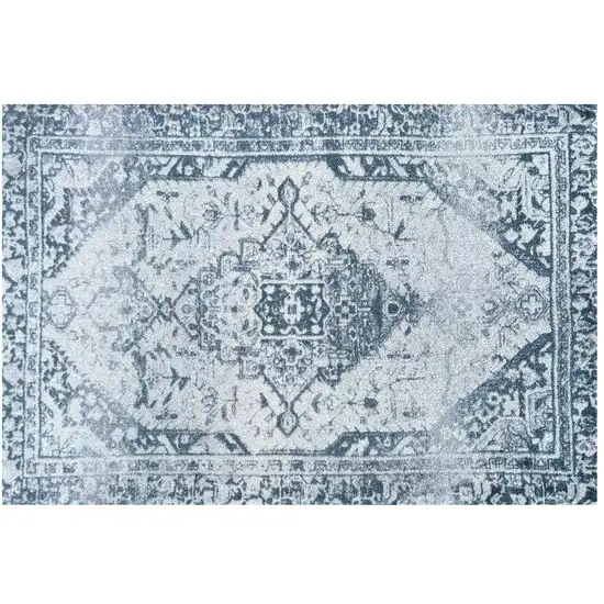 Blue Gray Oriental Distressed Washable Area Rug With UV Protection Photo 1