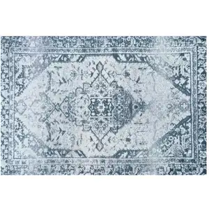 Photo of Blue Gray Oriental Distressed Washable Area Rug With UV Protection