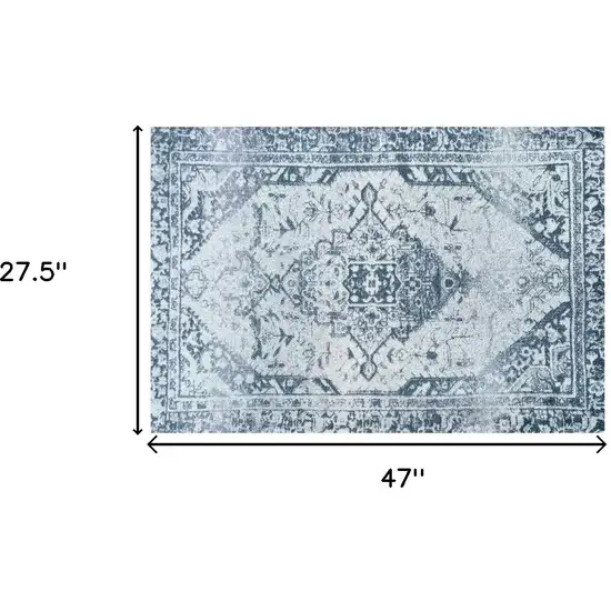 Blue Gray Oriental Distressed Washable Area Rug With UV Protection Photo 5