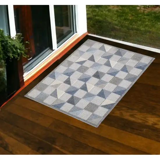 Blue And Gray Geometric Stain Resistant Indoor Outdoor Area Rug Photo 1