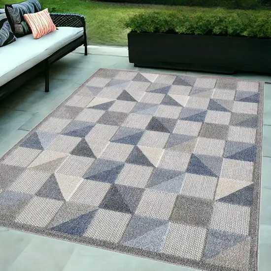 Blue And Gray Geometric Stain Resistant Indoor Outdoor Area Rug Photo 1