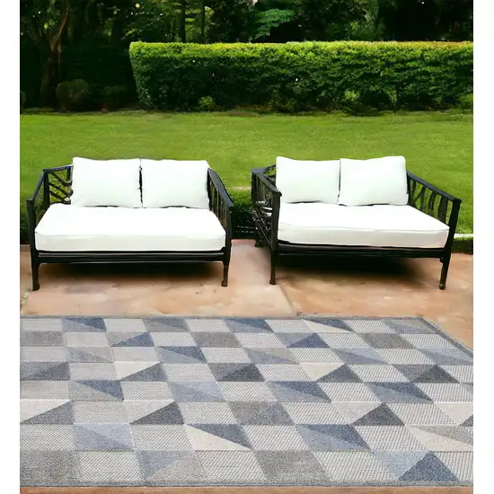 Blue Geometric Stain Resistant Indoor Outdoor Area Rug Photo 1