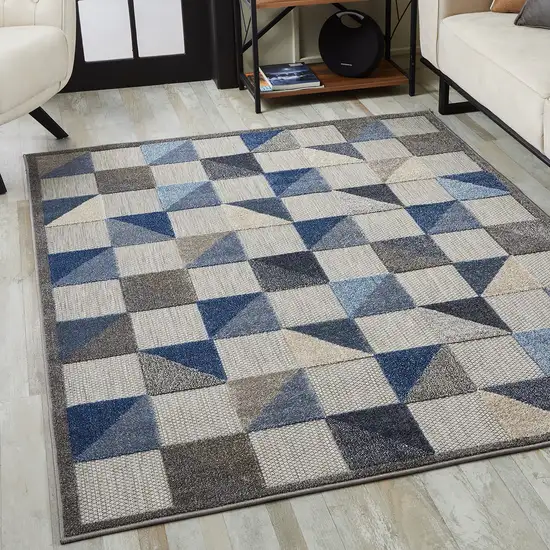 Blue Gray Triangle Indoor Outdoor Area Rug Photo 6