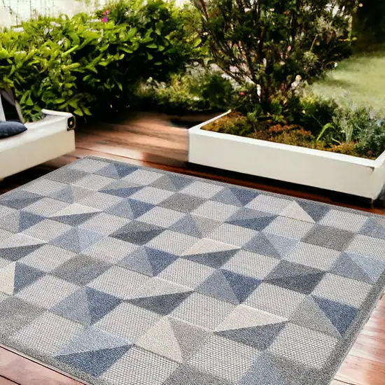 Blue And Gray Geometric Stain Resistant Indoor Outdoor Area Rug Photo 1