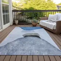 Photo of Blue Gray and Black Abstract Washable Non Skid Indoor Outdoor Area Rug