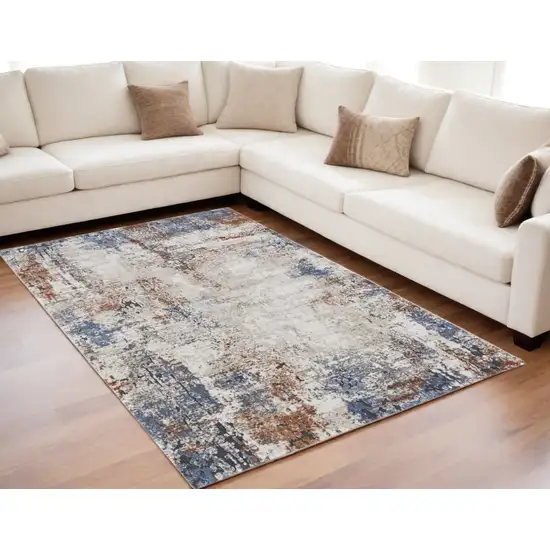 Blue Gray and Brown Abstract Power Loom Worn Faded Area Rug Photo 1