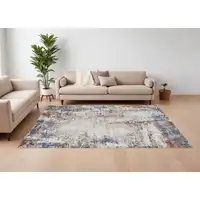 Photo of Blue Gray and Brown Abstract Power Loom Worn Faded Area Rug