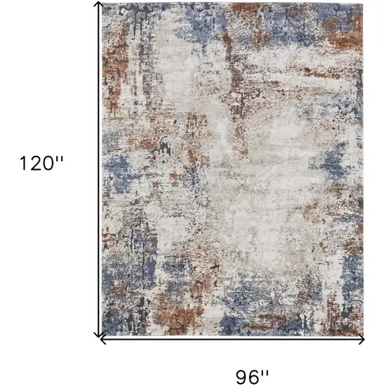 Blue Gray and Brown Abstract Power Loom Worn Faded Area Rug Photo 3