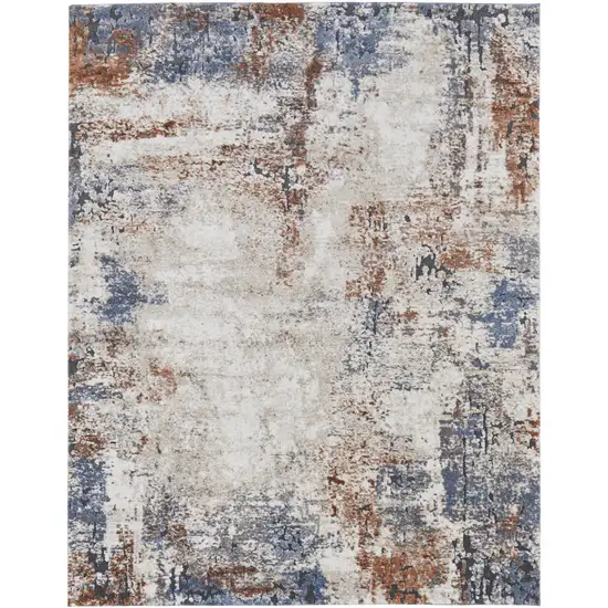 Blue Gray and Brown Abstract Power Loom Worn Faded Area Rug Photo 5