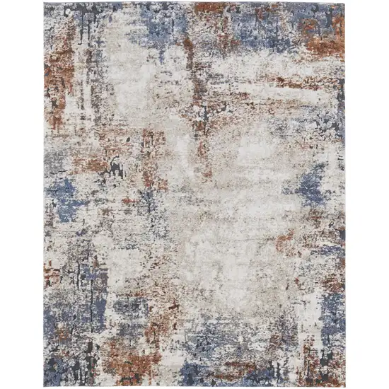 Blue Gray and Brown Abstract Power Loom Worn Faded Area Rug Photo 4