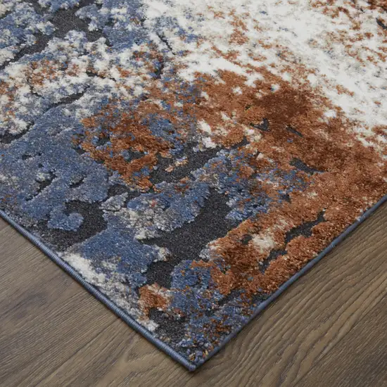 Blue Gray and Brown Abstract Power Loom Worn Faded Area Rug Photo 8