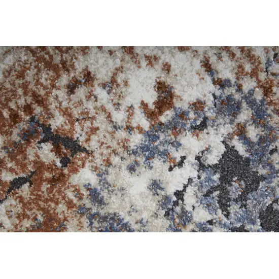 Blue Gray and Brown Abstract Power Loom Worn Faded Area Rug Photo 5