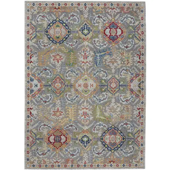 Blue Gray and Green Floral Distressed Non Skid Area Rug Photo 5