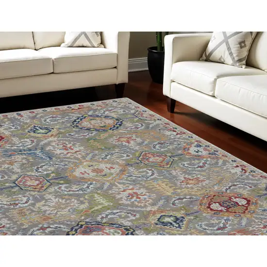 Blue Gray and Green Floral Distressed Non Skid Area Rug Photo 1