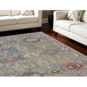 Photo of Blue Gray and Green Floral Distressed Non Skid Area Rug