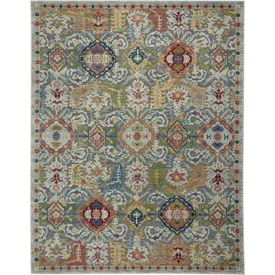 Blue Gray and Green Floral Distressed Non Skid Area Rug Photo 5