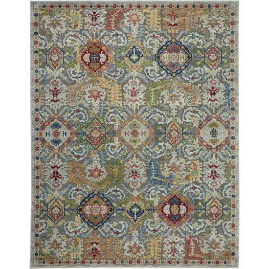 Blue Gray and Green Floral Distressed Non Skid Area Rug Photo 2