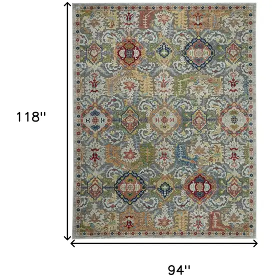 Blue Gray and Green Floral Distressed Non Skid Area Rug Photo 3