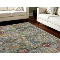 Photo of Blue Gray and Green Floral Distressed Non Skid Area Rug