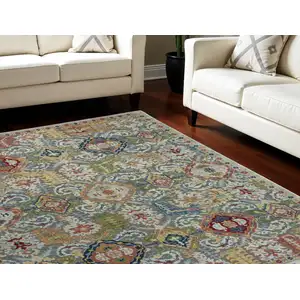 Photo of Blue Gray and Green Floral Distressed Non Skid Area Rug