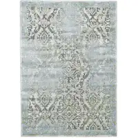 Photo of Blue Gray and Green Floral Power Loom Worn Faded Area Rug