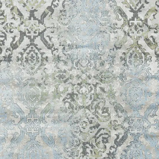 Blue Gray and Green Floral Power Loom Worn Faded Area Rug Photo 8